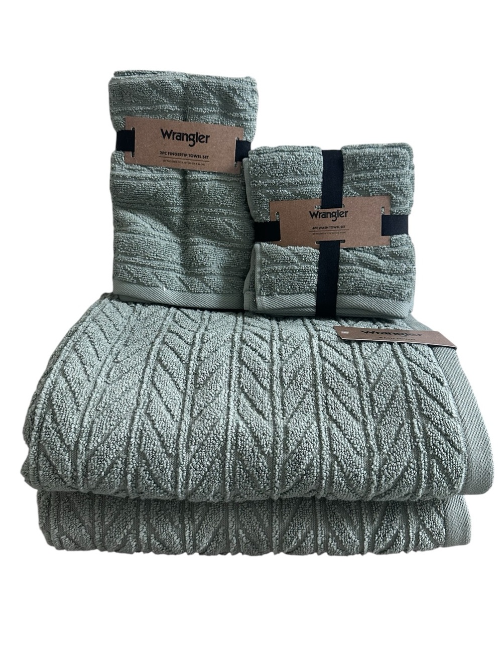 Wrangler 8 Pc Bath Towel Set NWT Broome Green Textured 2 Bath 4 Wash 2 Fingertip